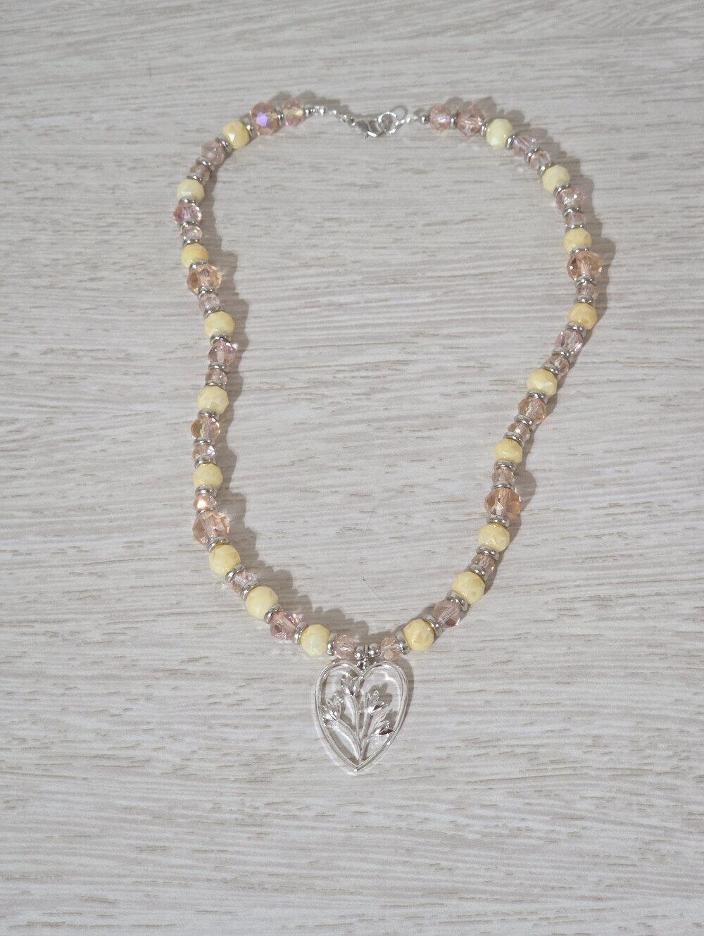 Yellow & Blush Tulip Pendant Beaded Necklace